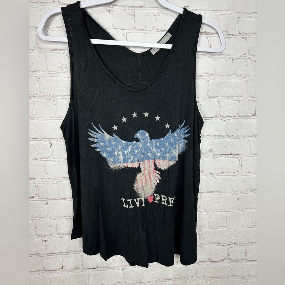 Purple Snow black Eagle red white blue soft‎ flowy sleeveless tank USA Live Free